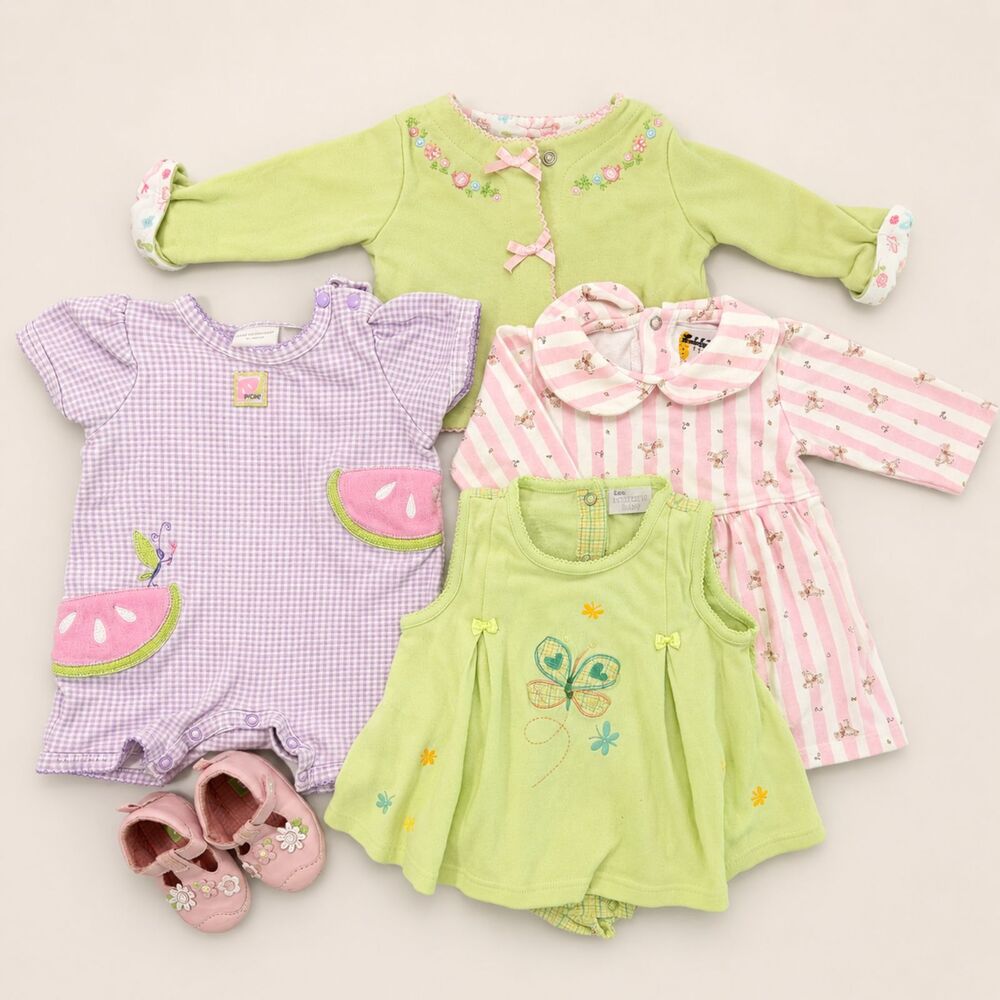 Vintage Y2K Baby Girl Bundle, Shoes Romper Cardigan, 3-6m Cottagecore Summer